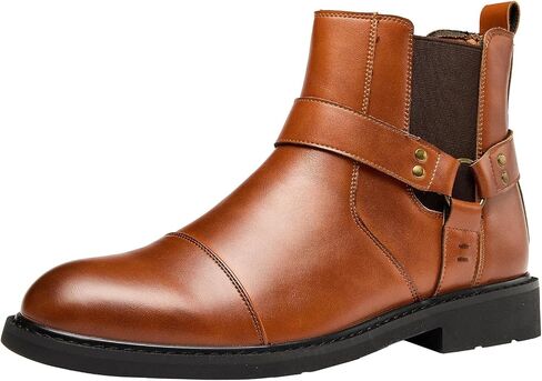 Men’s Harness Boots, Fashion Chelsea Ankle Boots Motorcycle Style Ankle Boot Strap & Metal, Side Zipper for Casual Formal in Saudi Arabia