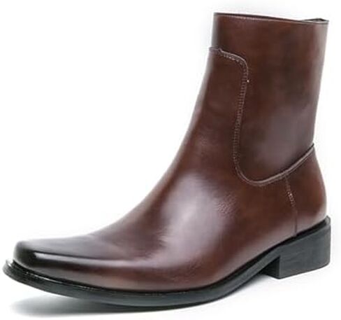 Mens Leather Pull On Low Chunky Heels Square Toe Dress Western Chelsea Boots Casual Ankle Cowboy Boots with Side Zipper & Buckles for Prom Formal Party Working Business in Saudi Arabia