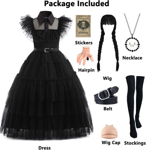 Girls Halloween Costumes Princess Kids Long Black Dress with Wig Accessories Cute Dress Up Birthday Outfits in Saudi Arabia