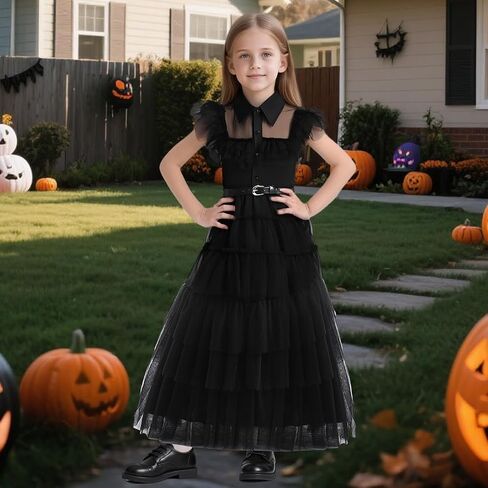 Girls Halloween Costumes Princess Kids Long Black Dress with Wig Accessories Cute Dress Up Birthday Outfits in Saudi Arabia