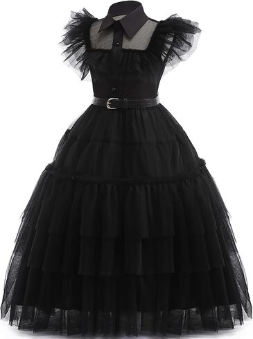 Girls Halloween Costumes Princess Kids Long Black Dress with Wig Accessories Cute Dress Up Birthday Outfits in Saudi Arabia