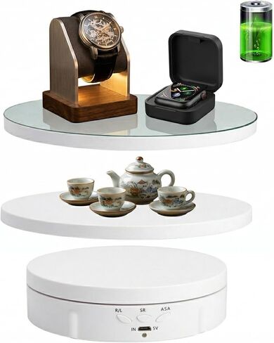 JAYEGT 3 in 1 Rotating Display Stand with 5.74/7.08/8.66 inch Replacement Mirror Cover，22lbs Load , 360 Degree Electronic Turntable for Photography Products Display (Mirror/3 in1 / Black/ Remote Control) in Saudi Arabia