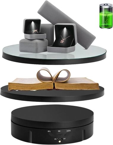 JAYEGT 3 in 1 Rotating Display Stand with 5.74/7.08/8.66 inch Replacement Mirror Cover，22lbs Load , 360 Degree Electronic Turntable for Photography Products Display (Mirror/3 in1 / Black/ Remote Control) in Saudi Arabia