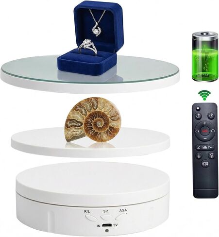 JAYEGT 3 in 1 Rotating Display Stand with 5.74/7.08/8.66 inch Replacement Mirror Cover，22lbs Load , 360 Degree Electronic Turntable for Photography Products Display (Mirror/3 in1 / Black/ Remote Control) in Saudi Arabia