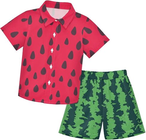 CaTaKu Hawaiian Shirts for Boys 2 Pieces Button Down Shirt Short Sleeve and Short Set Kids Summer Outfits 3-10T in Saudi Arabia