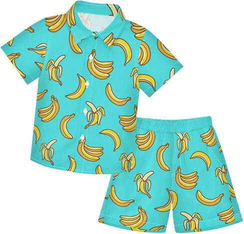 CaTaKu Hawaiian Shirts for Boys 2 Pieces Button Down Shirt Short Sleeve and Short Set Kids Summer Outfits 3-10T in Saudi Arabia