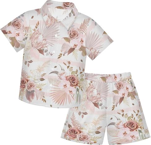 CaTaKu Hawaiian Shirts for Boys 2 Pieces Button Down Shirt Short Sleeve and Short Set Kids Summer Outfits 3-10T in Saudi Arabia