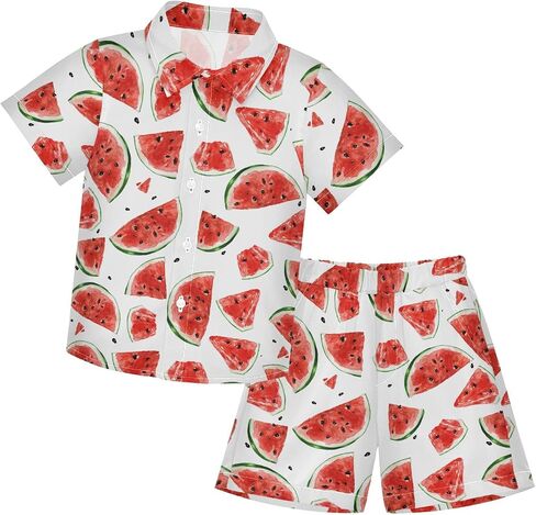 CaTaKu Hawaiian Shirts for Boys 2 Pieces Button Down Shirt Short Sleeve and Short Set Kids Summer Outfits 3-10T in Saudi Arabia