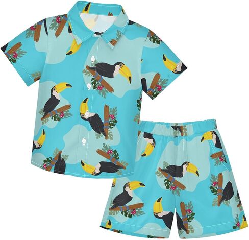 CaTaKu Hawaiian Shirts for Boys 2 Pieces Button Down Shirt Short Sleeve and Short Set Kids Summer Outfits 3-10T in Saudi Arabia