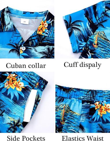 DAXIANG Boys 2 Piece Hawaiian Outfit Summer Button Down Shirt and Pocket Short Sets Beach Vacation Clothes for Kid Size 3-10 in Saudi Arabia