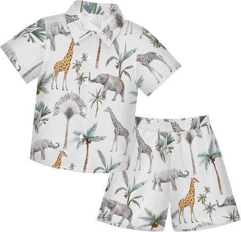 CaTaKu Hawaiian Shirts for Boys 2 Pieces Button Down Shirt Short Sleeve and Short Set Kids Summer Outfits 3-10T in Saudi Arabia