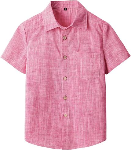 Boys Short Sleeve Chambray Shirts 100% Cotton Casual Button Down Shirts with Pockets for Kids 5-14 Years in Saudi Arabia