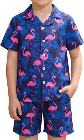 DAXIANG Boys 2 Piece Hawaiian Outfit Summer Button Down Shirt and Pocket Short Sets Beach Vacation Clothes for Kid Size 3-10 in Saudi Arabia