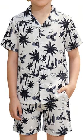 DAXIANG Boys 2 Piece Hawaiian Outfit Summer Button Down Shirt and Pocket Short Sets Beach Vacation Clothes for Kid Size 3-10 in Saudi Arabia