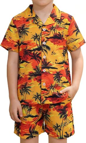 DAXIANG Boys 2 Piece Hawaiian Outfit Summer Button Down Shirt and Pocket Short Sets Beach Vacation Clothes for Kid Size 3-10 in Saudi Arabia