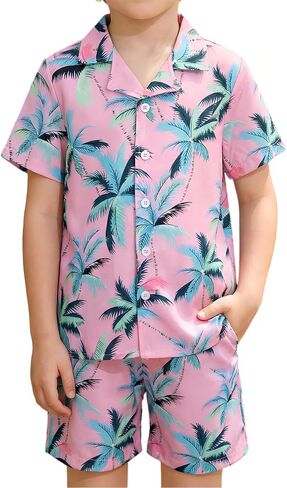 DAXIANG Boys 2 Piece Hawaiian Outfit Summer Button Down Shirt and Pocket Short Sets Beach Vacation Clothes for Kid Size 3-10 in Saudi Arabia