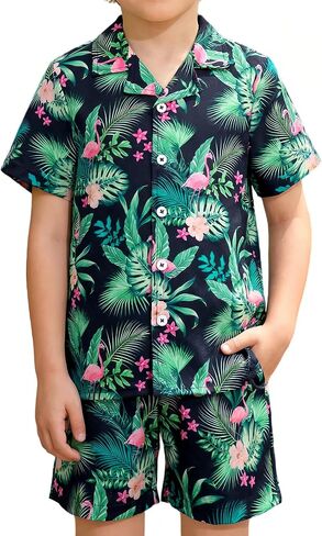 DAXIANG Boys 2 Piece Hawaiian Outfit Summer Button Down Shirt and Pocket Short Sets Beach Vacation Clothes for Kid Size 3-10 in Saudi Arabia