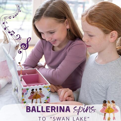 ABI + OLIE Kids Jewelry Box for Girls, Musical Jewelry Box, Kids Music Boxes - Plays Swan Lake - Perfect Dance Recital & Birthday Gifts for Girls 4-6 and 6-12 in Saudi Arabia