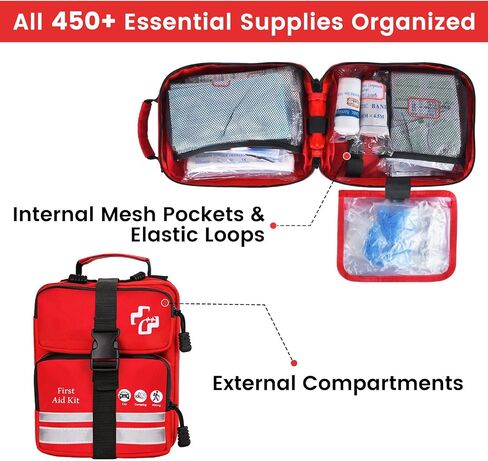 450 Piece Premium First Aid Kit, Water-Resistant Emergency Medical Kit with MOLLE System for Car, Home, Travel, Camping, Hiking & Outdoor Preparedness in Saudi Arabia