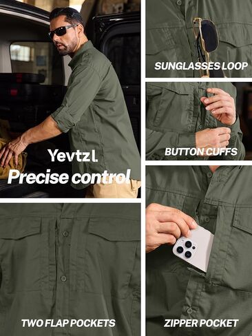 Mens Fishing Shirts Long Sleeve Button Up Ripstop Work Shirts with Zipper Pockets for Outdoor Safari Hiking Hunting Army Green in Saudi Arabia