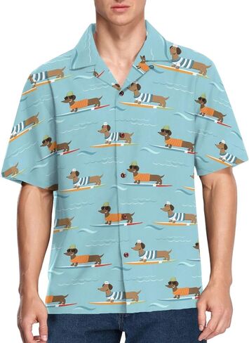 Mens Short Sleeve Shirt Dachshund Dogs Casual Button Down Shirts Hawaiian Shirt in Saudi Arabia