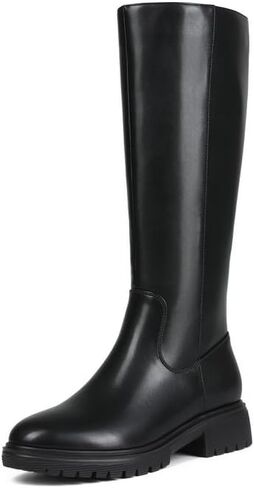 ZJA Knee High Boots Women Platform Round Toe Low Flat Heel Fall Riding Fashion Tall Boots Long Clearance Boots in Saudi Arabia