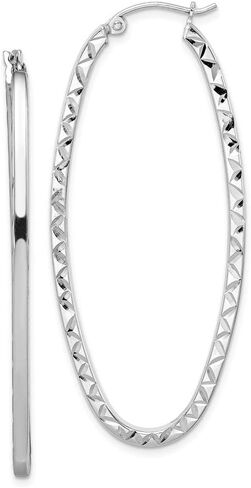 925 Sterling Silver Polished & D/C Oval Hoop U Shape Earrings (50mm x 22mm) in Kuwait