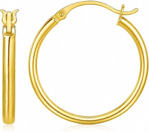 14K Yellow Gold Hoop Earrings for Women, Real Gold Classic Round Hoops, High Polished Lightweight Earrings with Secure Click-Top Closure, Small to Large in 12/16/25/30/35mm Jewelry Gift for Daily Wear in Saudi Arabia
