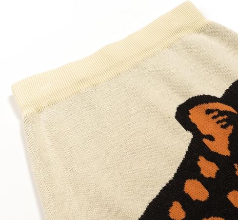 تنانير OXKnit Knittd متوسطة الطول للنساء، طراز الستينات من القرن العشرين، تنانير كاجوال بنمط الفهد الرجعية بخصر عالٍ على شكل حرف A من القطن باللون البيج in Kuwait