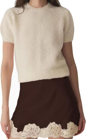 Womens Mini Lace Satin Skirts Elastic Waisted Lace Trim Half Slip Elegant Short Length Skirt in Saudi Arabia