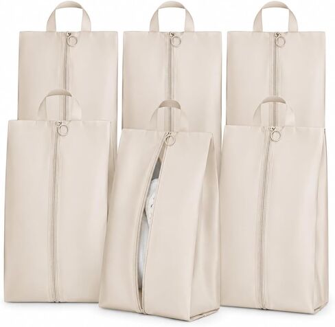 6 Pcs Shoe Bags for Travel - White Travel Shoe Bag Set with Zipper and Handle, Shoe Organizer Bags for Suitcase, Gym, Carry On, Sneakers, Heels and Toiletries in Saudi Arabia