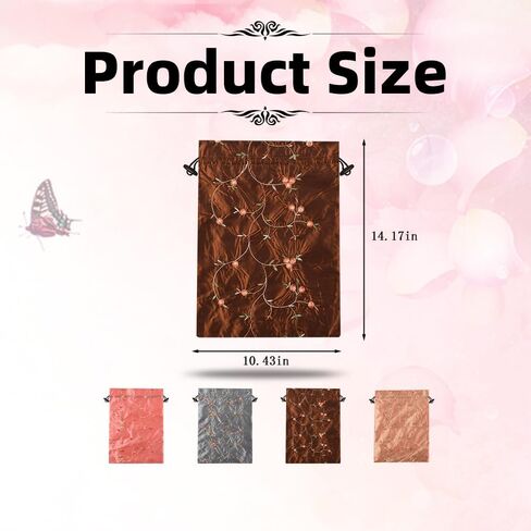 Embroidery Silk Flower Shoe Bag 4Pcs Drawstring Silk Jacquard Travel Bag Underwear Bags Washable Storage Bags Lingerie & Shoes for Men Women in Kuwait
