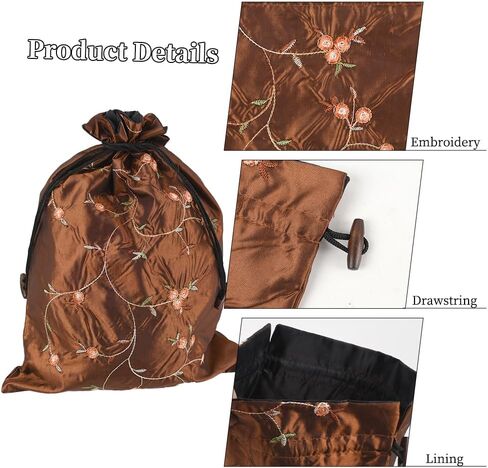 Embroidery Silk Flower Shoe Bag 4Pcs Drawstring Silk Jacquard Travel Bag Underwear Bags Washable Storage Bags Lingerie & Shoes for Men Women in Kuwait