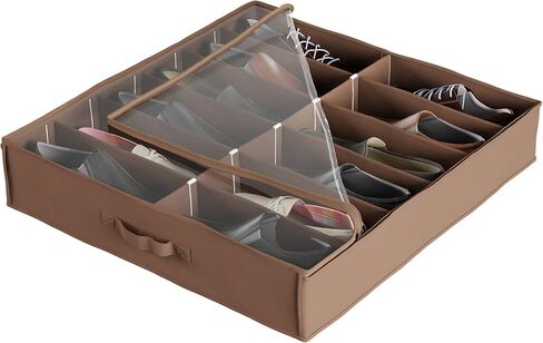 Everyday Home Under Bed Storage Shoe Organizer Bag with Clear Plastic Zippered Cover, Stores 12 Pairs of Shoes (Brown) (Pack of 2) in Saudi Arabia
