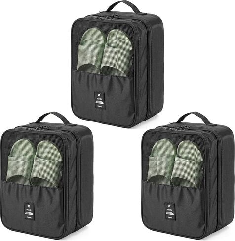 3-Pack Shoe Bags for Travel, Waterproof Shoes Storage Pouch with 3 Layers, Holds 3 Pairs of Shoes, Portable Shoe Organizer for Women & Men (Black) in Saudi Arabia