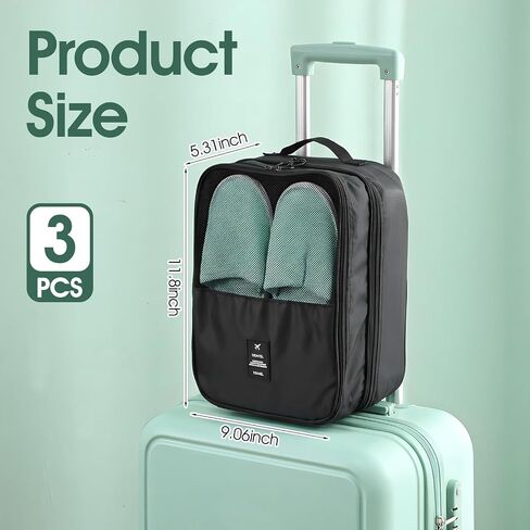 3-Pack Shoe Bags for Travel, Waterproof Shoes Storage Pouch with 3 Layers, Holds 3 Pairs of Shoes, Portable Shoe Organizer for Women & Men (Black) in Saudi Arabia