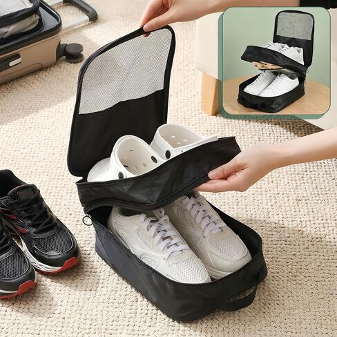 3-Pack Shoe Bags for Travel, Waterproof Shoes Storage Pouch with 3 Layers, Holds 3 Pairs of Shoes, Portable Shoe Organizer for Women & Men (Black) in Saudi Arabia