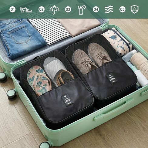 3-Pack Shoe Bags for Travel, Waterproof Shoes Storage Pouch with 3 Layers, Holds 3 Pairs of Shoes, Portable Shoe Organizer for Women & Men (Black) in Saudi Arabia