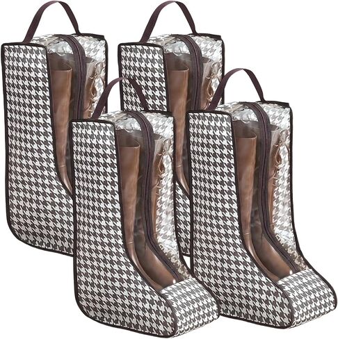 4 Pcs Boot Bags for Cowboy Boots Boot Storage Organizer Tall Boots, Houndstooth Shoe Storage Bags with Handles, Dust Proof Travel Shoes Organizer for Packing, Daily Use, Home Closet Organization in Saudi Arabia