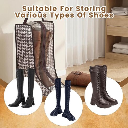 4 Pcs Boot Bags for Cowboy Boots Boot Storage Organizer Tall Boots, Houndstooth Shoe Storage Bags with Handles, Dust Proof Travel Shoes Organizer for Packing, Daily Use, Home Closet Organization in Saudi Arabia