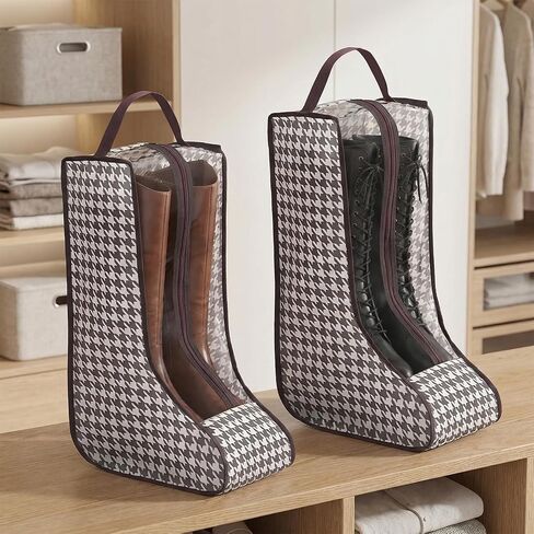 4 Pcs Boot Bags for Cowboy Boots Boot Storage Organizer Tall Boots, Houndstooth Shoe Storage Bags with Handles, Dust Proof Travel Shoes Organizer for Packing, Daily Use, Home Closet Organization in Saudi Arabia