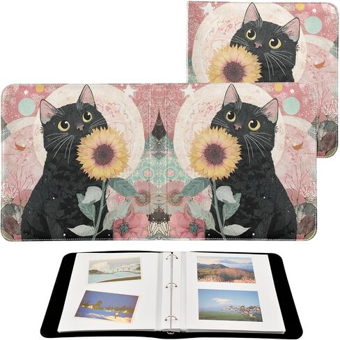 JIPONI Sunflower Cat Large Photo Album, DIY Leather Cover Scrapbook Albums for 4x6 5x7 6x8 Pictures, Self Adhesive Memory Book for Pet, Baby, Family in Saudi Arabia