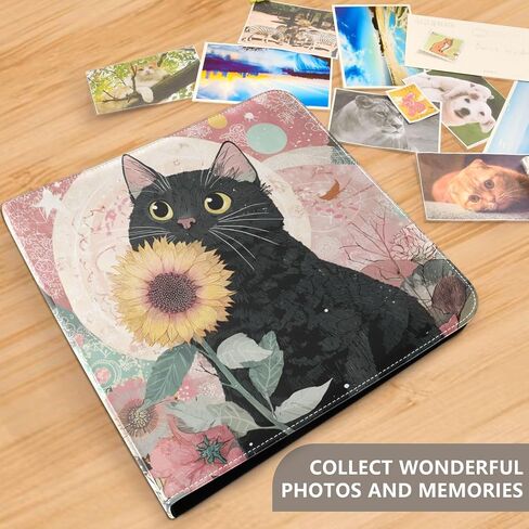 JIPONI Sunflower Cat Large Photo Album, DIY Leather Cover Scrapbook Albums for 4x6 5x7 6x8 Pictures, Self Adhesive Memory Book for Pet, Baby, Family in Saudi Arabia