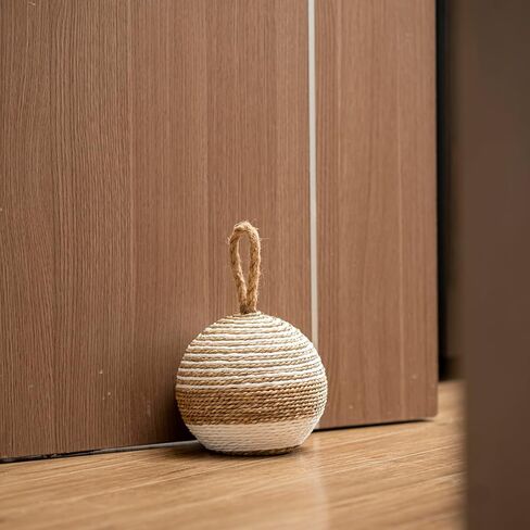 PEMAR Natural Wicker Door Stopper with Handle, Rustic Farmhouse Decorative Door Stop, Heavy Indoor Doorstop, Nautical Blocker Jammer 6.3''D Sphere Ball Shape (Seagrass) in Saudi Arabia