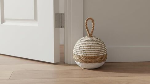 PEMAR Natural Wicker Door Stopper with Handle, Rustic Farmhouse Decorative Door Stop, Heavy Indoor Doorstop, Nautical Blocker Jammer 6.3''D Sphere Ball Shape (Seagrass) in Saudi Arabia