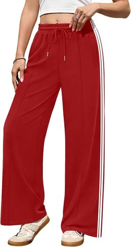 Womens Track Pants Wide Leg Loose Fit Athletic Running Training Warm-Up Sweatpants Joggers Gym Lounge Pants Red XL in Saudi Arabia