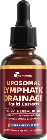 Liposomal Lymphatic Drainage Drops with 30 Herbs, 2 Fl Oz | Supports fluid balance, bloating & puffy face, ideal for long sitting late-night watch parties, sugar free tart cherry flavor in Saudi Arabia