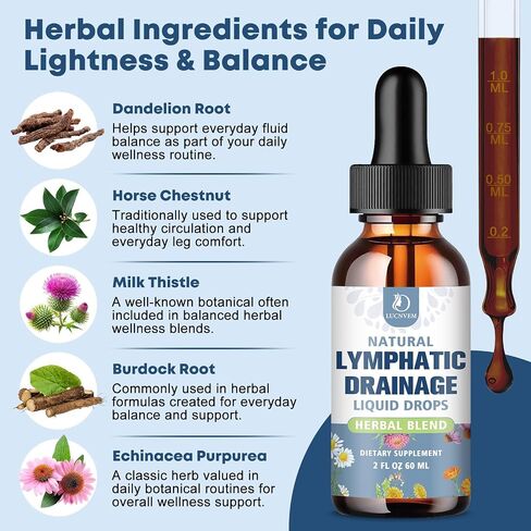 LUCNVEM Liposomal Lymphatic Drainage Drops – 9 in 1 Organic Lymphatic Drainage Drops with Echinacea, Burdock Root, Dandelion, Milk Thistle for Lymphatic Health & Immune Support, Sugar Free, 2 Fl Oz in Saudi Arabia