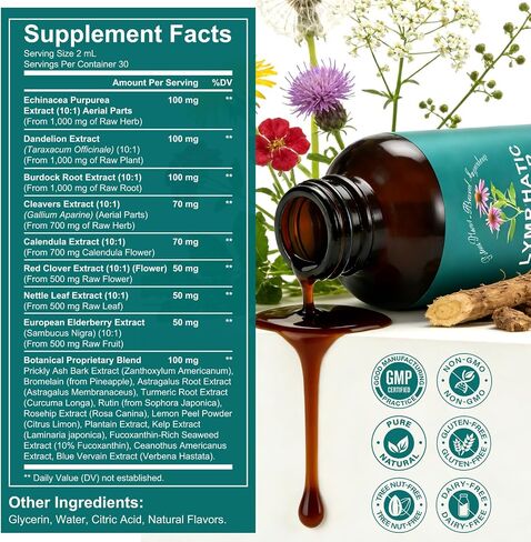 21-in-1 Lymphatic Drainage Drops， Lymphatic Support Liquid Drops with Turmeric, Elderberry & Dandelion, for Women & Men, 2 fl oz in Saudi Arabia