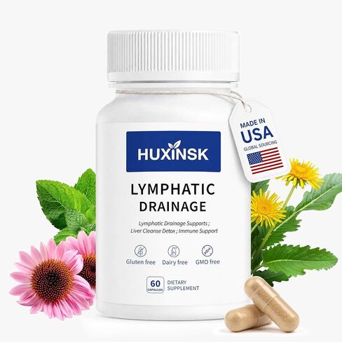 Lymphatic Drainage Capsules, Contains Natural Ingredients Including Dandelion, Cleaver, Burdock, Kelp, and Echinacea to Promote Blood Circulation and Rapid Absorption, 60 Capsules in Saudi Arabia